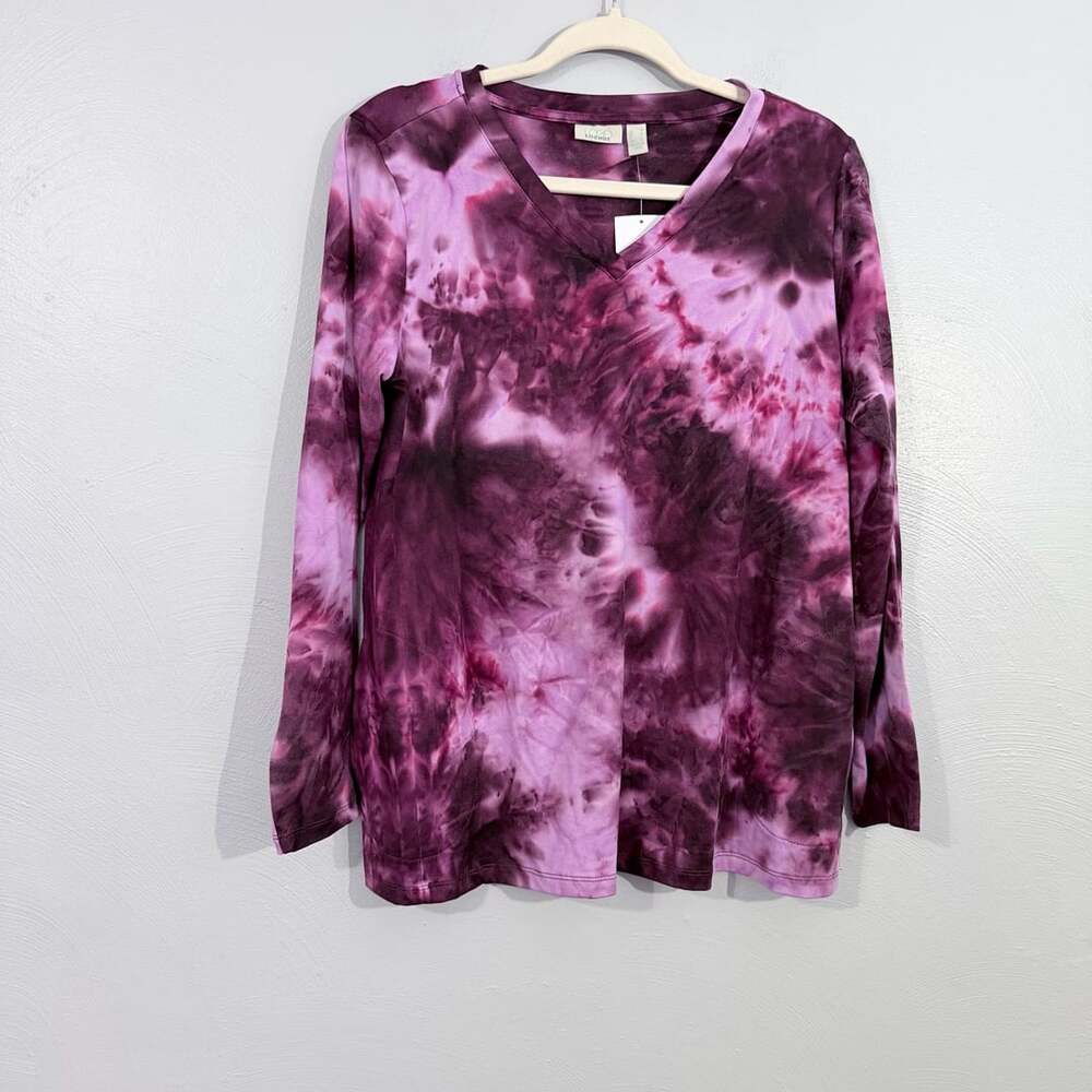 LOGO Lounge Tie-Dye V-Neck Long Sleeve Top Size M Purple